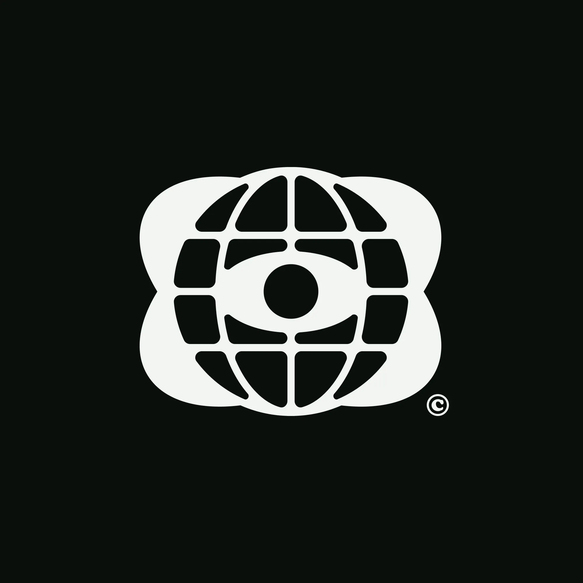 CTN globe and eye logomark in white on black