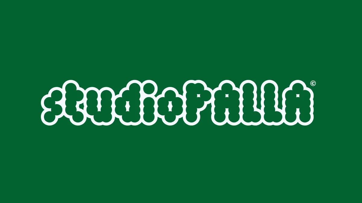 studio palla wordmark on green background