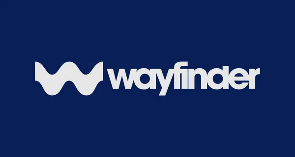 wayfinder logo lockup on dark blue background