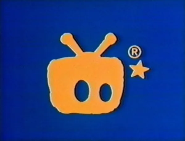 old retro tv logo with star on blue background